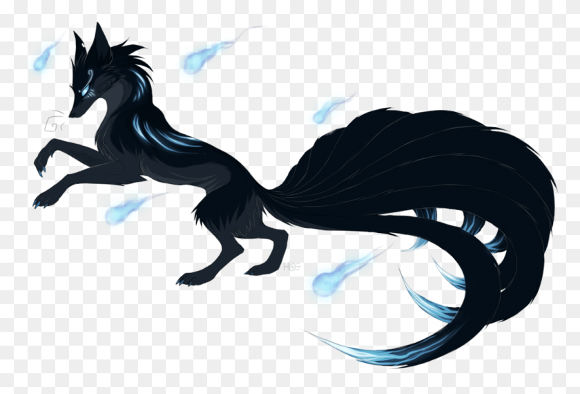 1064x696 Royalty Free Black Nine Tailed Fox Magical Creatures Nine Tailed Black Kitsune, Graphics, Animal HD PNG Download