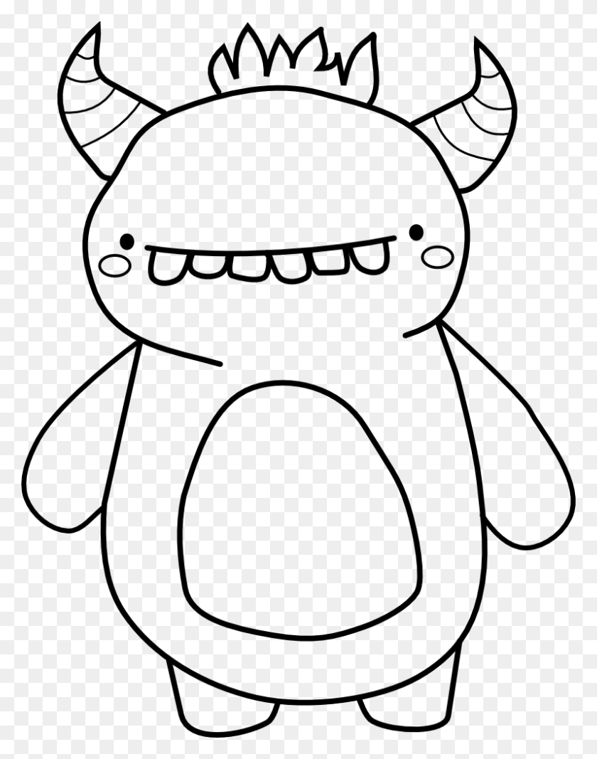 796x1028 Royalty Free Creepies Teeth Monsters And Birthdays Cute Monster Clipart Black And White, Plush, Toy, Label HD PNG Download