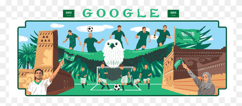 1158x461 Россия, Аравия, Саудовская Аравия, Google Doodle World Cup 2018, Саудовская Аравия, Человек, Человек, Люди Hd Png Скачать