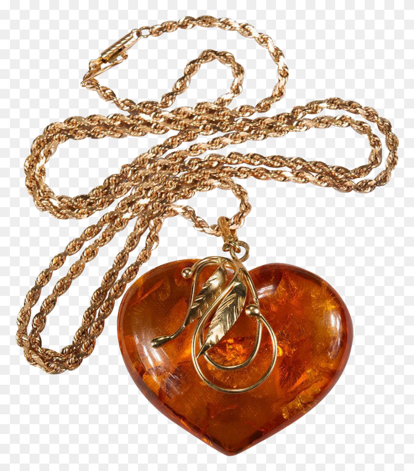 853x979 Russian Baltic Amber Heart Pendant Rose Gold 14k Gold Locket, Necklace, Jewelry, Accessories HD PNG Download