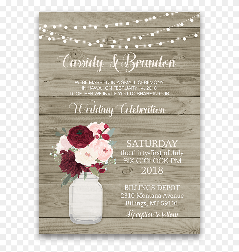 609x823 Rustic Reception Only Invitation Jar Burgundy And Blush Rustic Wedding, Poster, Advertisement, Plant HD PNG Download