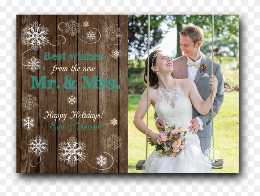 953x702 Rustic Snowflake Newlywed Holiday Card Photograph, Clothing, Apparel, Person Descargar Hd Png