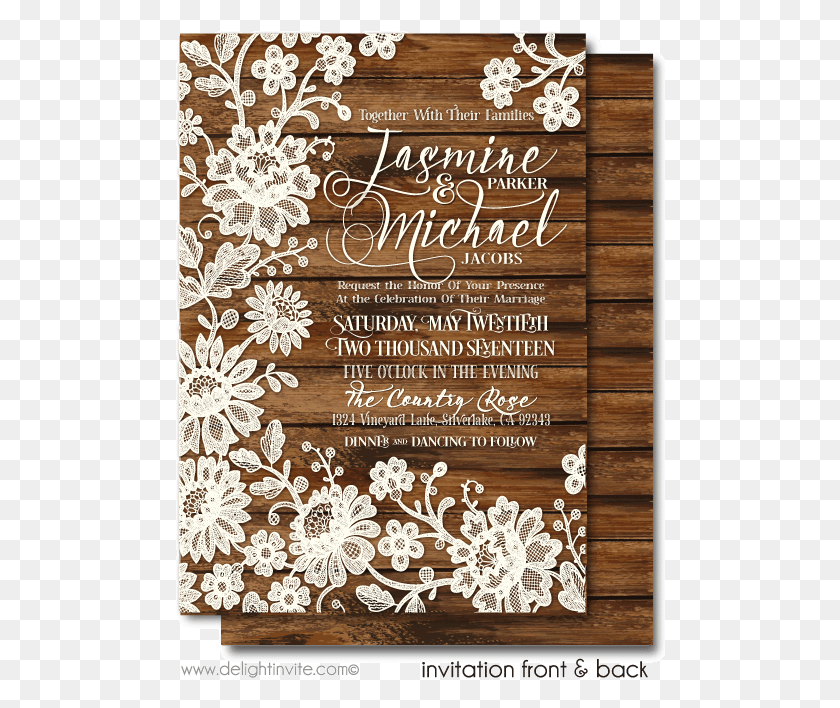 490x648 Rustic Vintage Lace Romantic Wedding Invitations Di 5022 Vintage Romantic Wedding Invitations, Rug, Paper, Poster HD PNG Download