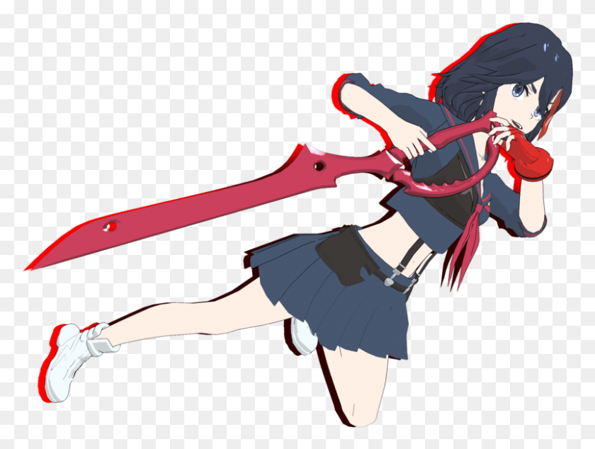 801x590 Ryuko Matoi Cartoon Fictional Character Weapon Anime Mmd Model Kill La Kill, Person, Human, Weaponry HD PNG Download