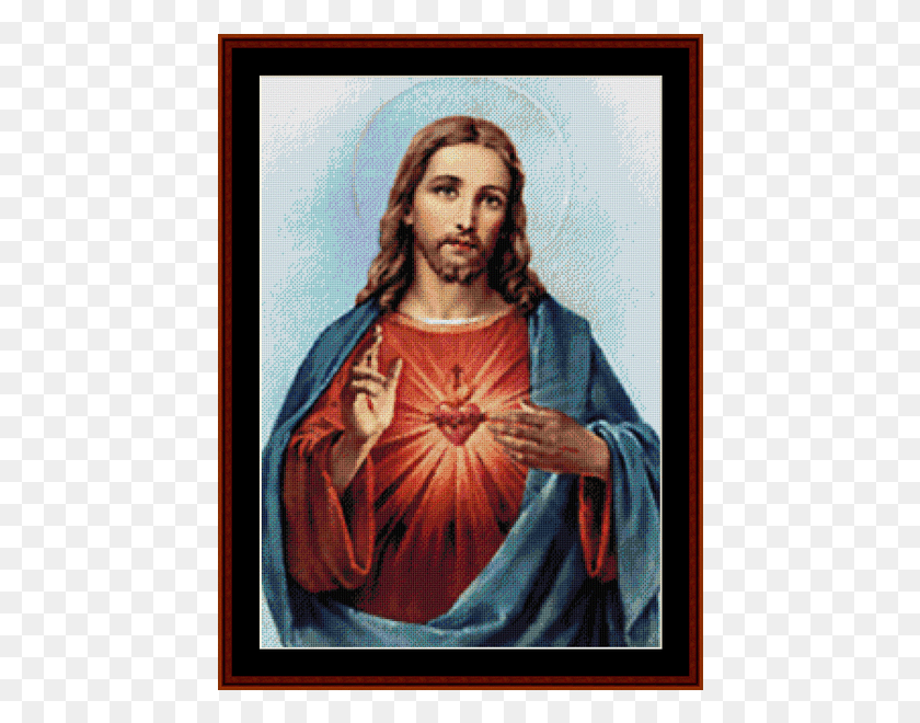 444x600 Sacred Heart Of Jesus Jesus Christ Images With Cross Stitch, Person HD PNG Download