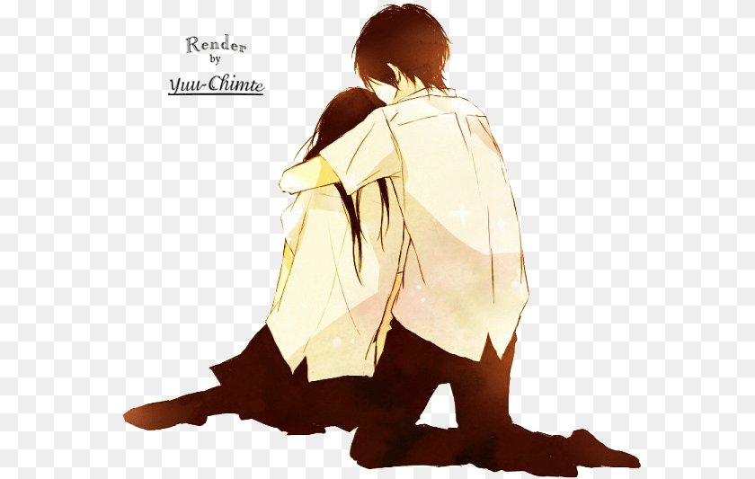 588x533 Sad Transparent Anime Couple Sad Love Cartoon, Fashion, Kneeling, Person, Cloak PNG