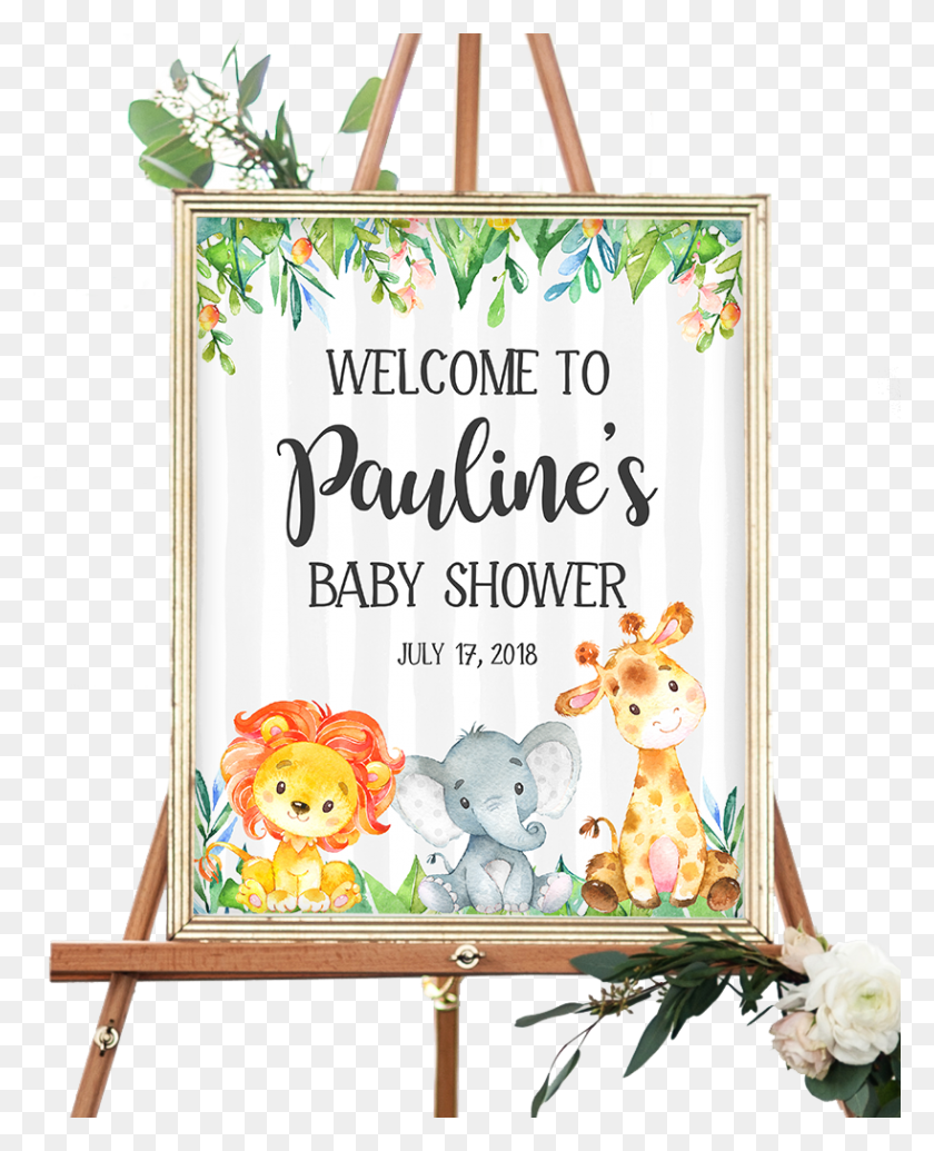 819x1024 Safari Jungle Elephant Lion Giraffe Welcome Sign Baby Shower Welcome Sign, Text, Plant, Label HD PNG Download