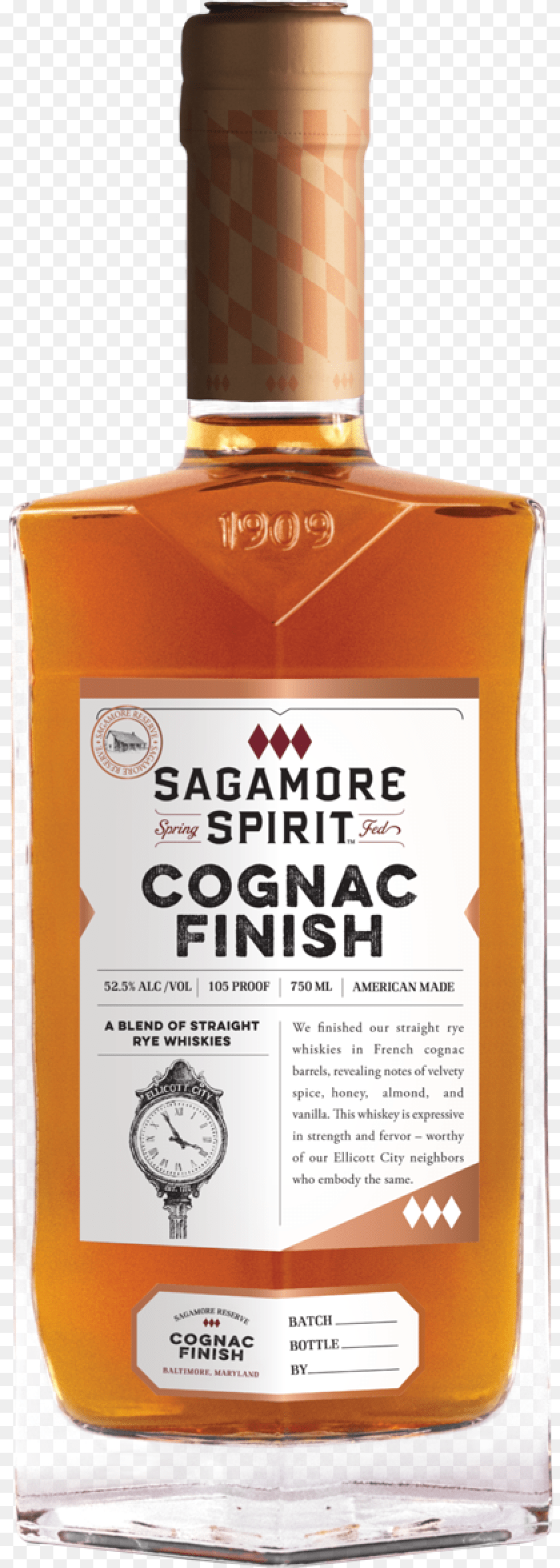 Sagamore Spirit Cognac Finish, Alcohol, Beverage, Liquor, Bottle Clipart PNG