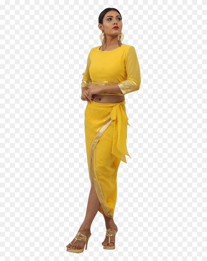 305x998 Sailex Yellow Bahubali 2 Dandelion Tie Up Blouse Amp Photo Shoot, Person, Human, Clothing HD PNG Download