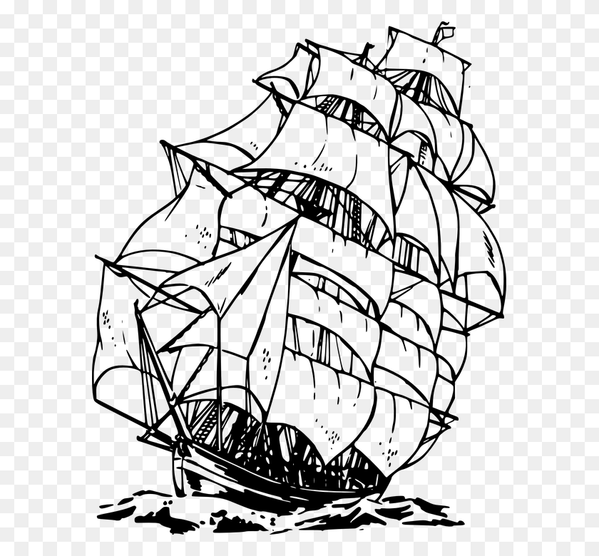 581x720 Sailing Ship Ocean Sea Water Voyage Pirate Ship Black And White, Gray, World Of Warcraft HD PNG Download