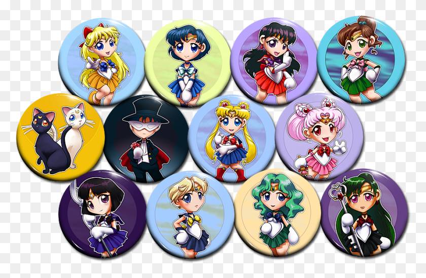891x559 Sailor Moon Button Set Larger Image Sailor Moon Button Pin, Super Mario, Doll, Toy HD PNG Download