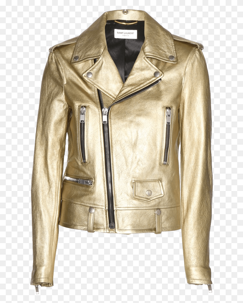 633x987 Saint Laurent Gold Metallic Leather Biker Jacket Gold Leather Jacket Mens, Clothing, Apparel, Coat HD PNG Download