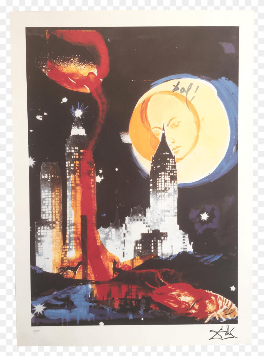 2182x3007 Salvador Dali Manhattan Skyline Tarot The Moon Original Dali Lithographs Manhattan HD PNG Download