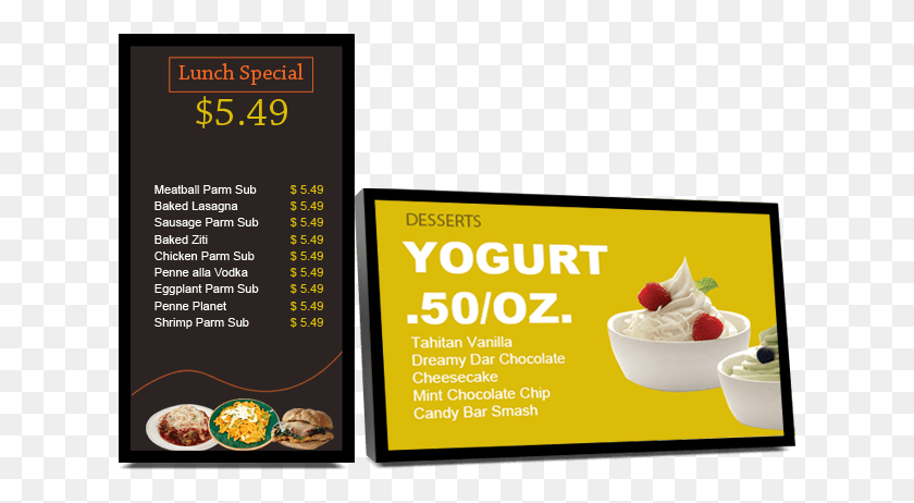 624x402 Sample Digital Menu Board Display Natural Foods, Cream, Dessert, Food HD PNG Download