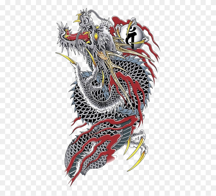 411x701 Самурайский Дизайн Татуировок Казума Кирю Татуировка Дракона, Дракон, Птица, Животное Png Скачать