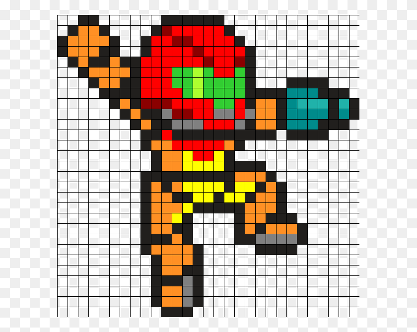 609x609 Самус Из Metroid Perler Bead Pattern Bead Sprite Mega Man Old School, Текст, Куст, Растительность Hd Png Скачать