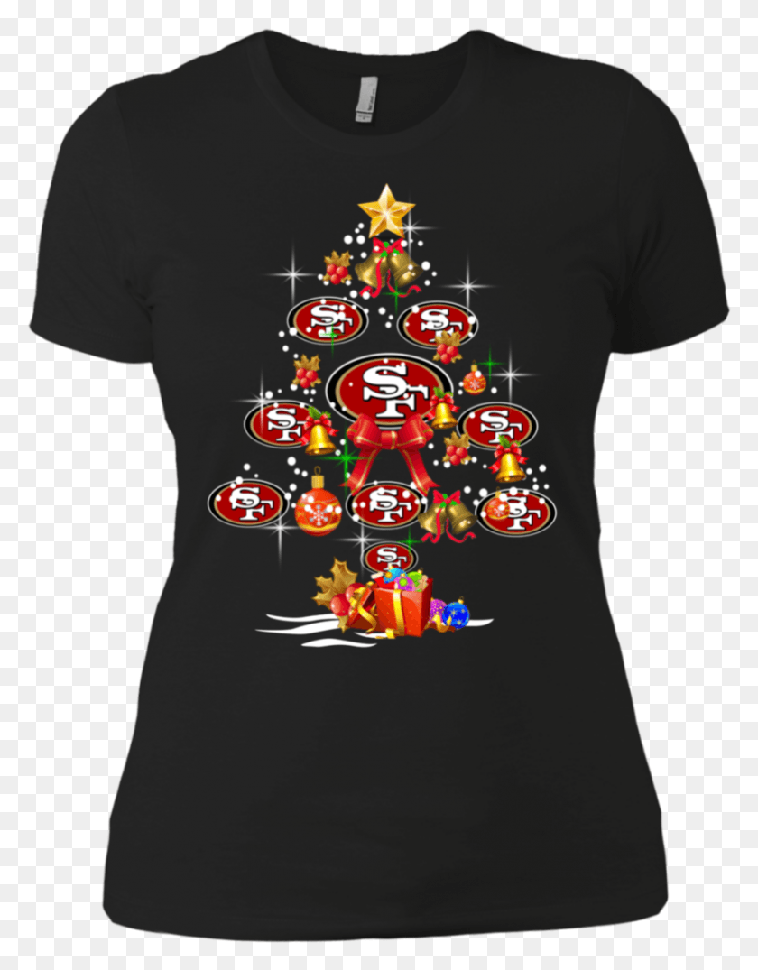 879x1144 San Francisco 49ers Christmas Tree Boyfriend T Shirt San Francisco 49ers, Plant, Tree, Person HD PNG Download