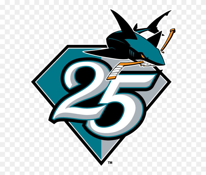 602x654 Descargar Png San Jose Sharks 25Th Aniversario San Jose Sharks 25Th Anniversary Logo, Texto, Alfabeto, Símbolo Hd Png