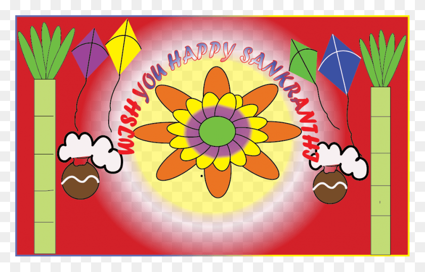 929x571 Sankranthi With Kites Motif, Graphics, Floral Design HD PNG Download
