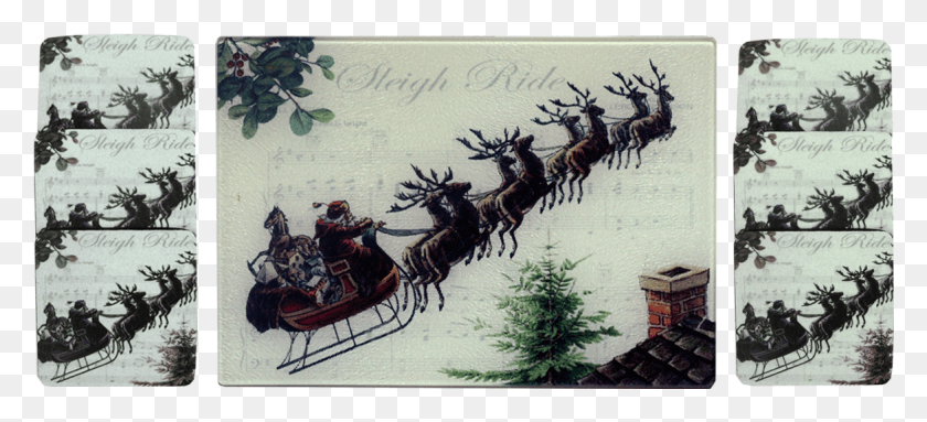 1172x486 Santa Amp Sleigh Bells Cheese Traycutting Board Amp Coaster Reindeer, Person, Human, Sled HD PNG Download