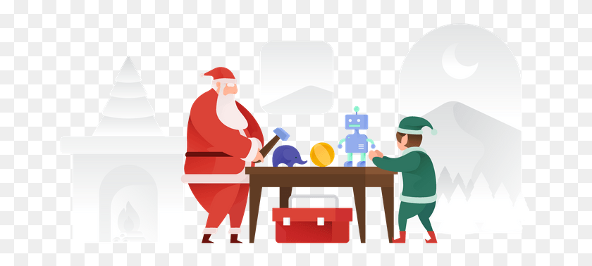 676x318 Santa Claus And His Elf Making Toys, Person, Human, Clothing HD PNG Download