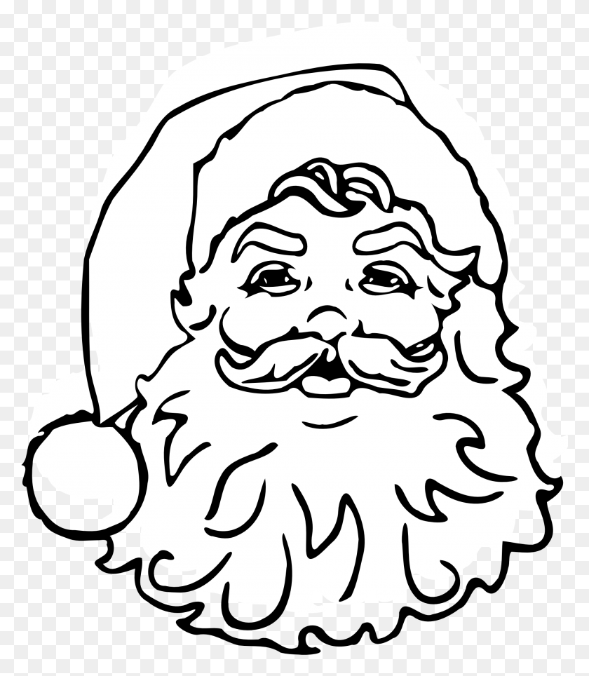 1980x2297 Santa Claus Clip Art Black Christmas Printable Santa Claus, Face, Stencil, Head HD PNG Download