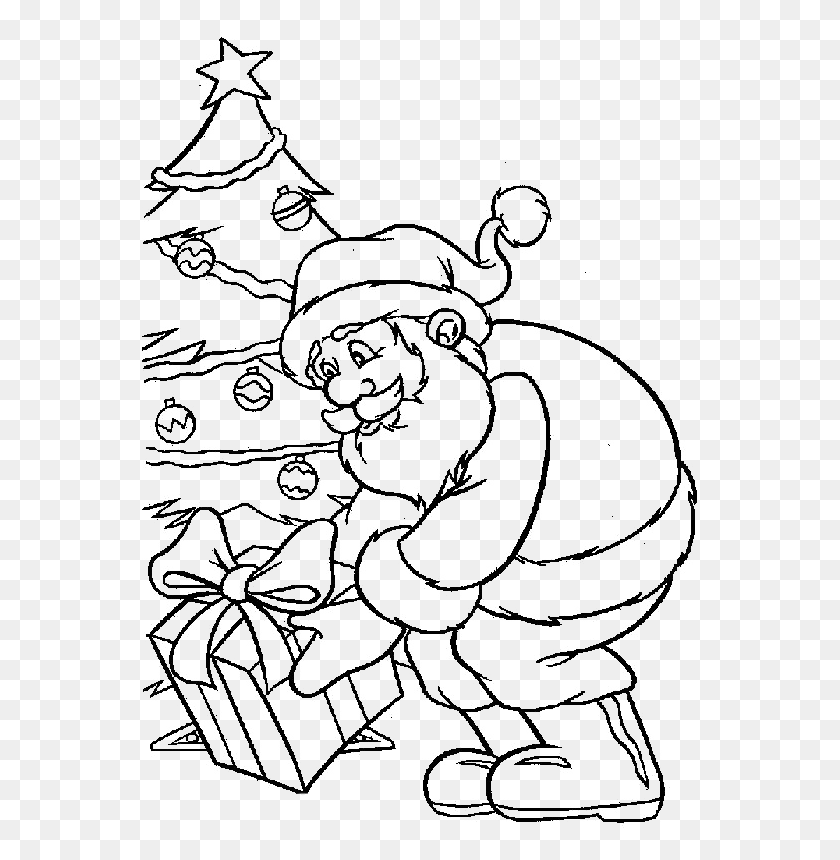 555x800 Санта-Клаус Дарит Подарки В Рождественских Раскрасках Нарисовать Санта-Клауса С Подарками, Эскиз Hd Png Скачать