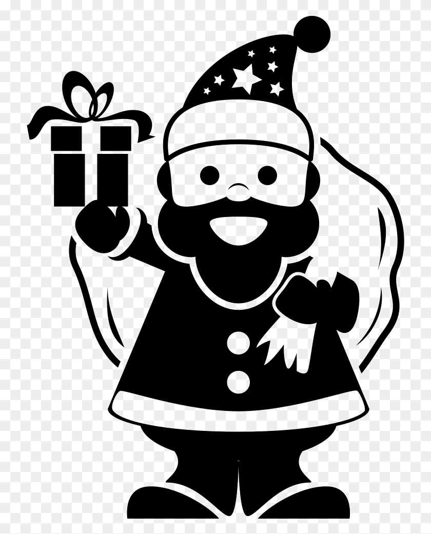 736x981 Santa Claus Holding Gifts Bag On His Back And Ringing Santa Claus Icon, Stencil, Snowman, Winter HD PNG Download