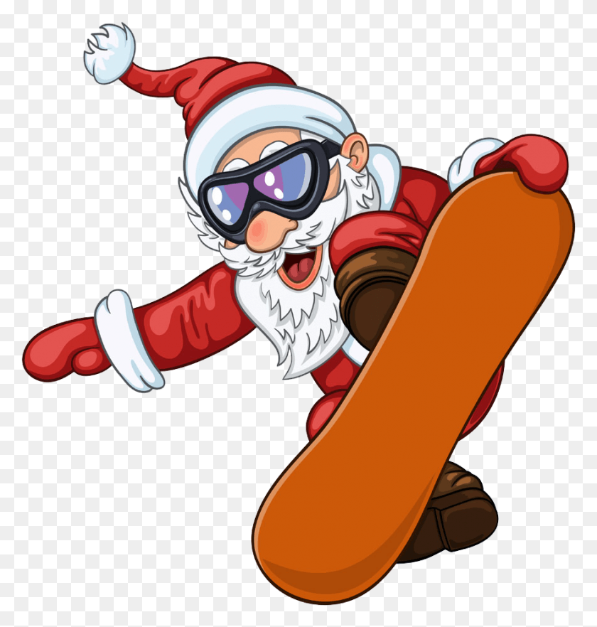880x928 Santa Claus Snowboarding Skiing Clip Art Santa Claus Snowboarding, Person, Human, Clothing HD PNG Download