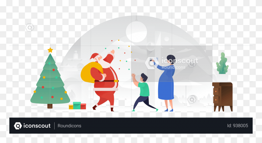 1500x766 Santa Claus Spreading Joy Illustration Christmas Tree, Person, Human, Outdoors HD PNG Download