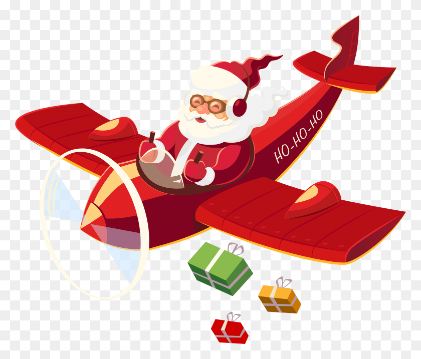 2927x2468 Santa Claus With Plane Clipart Santa Claus Airplane, Sled, Graphics HD PNG Download