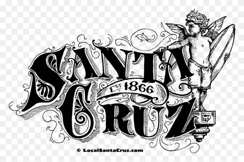 845x543 Santa Cruz Santa Cruz Line Art, Text, Calligraphy, Handwriting HD PNG Download