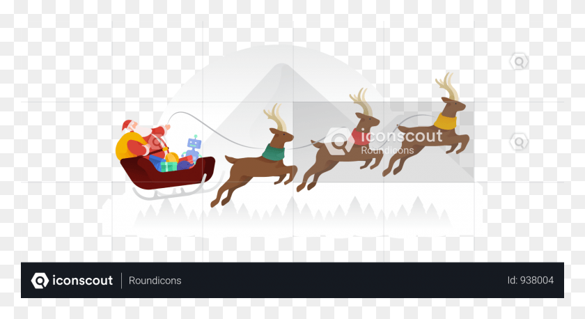 1500x766 Santa Flying Over Mountains Illustration Illustration Of Santa Flying, Mammal, Animal, Elk HD PNG Download