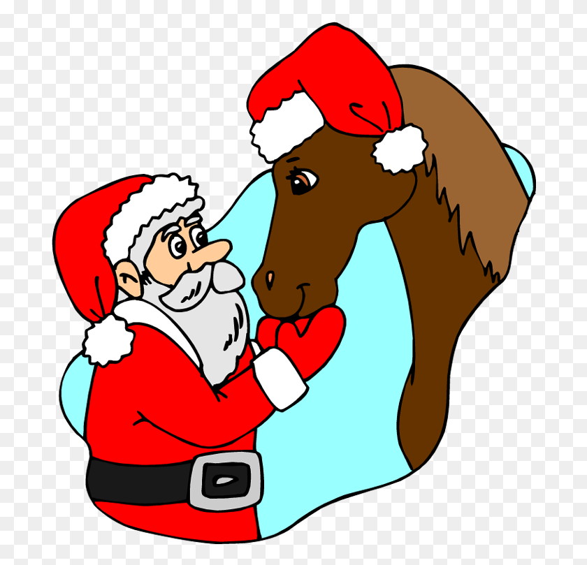 694x749 Santa Hat Clipart Chistmas Santa Claus With Horse Cartoon, Performer, Doctor, Baby HD PNG Download