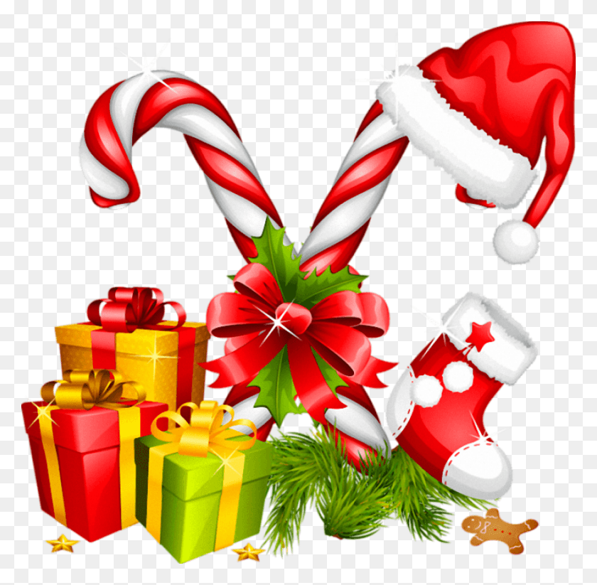 850x832 Санта Шляпа Подарки И Прозрачный Рождественский Чулок, Подарок, Рождественский Чулок Png Скачать