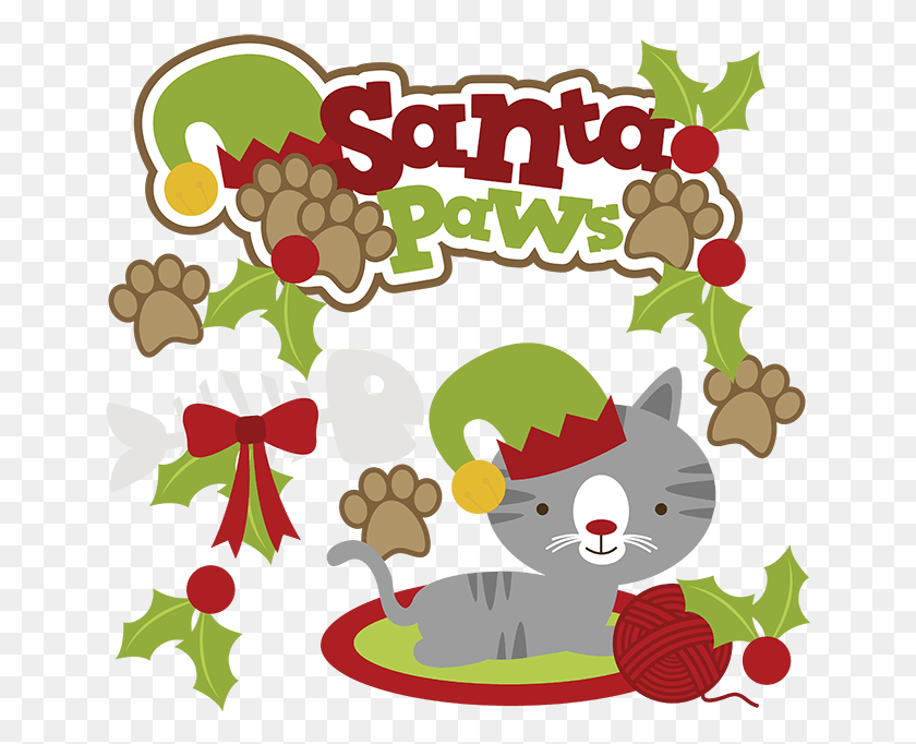 647x622 Santa Paws Svg Cat Clipart Cat Svg Cute Cat Clip Art Cartoon Christmas Cats, Meal, Food, Poster HD PNG Download