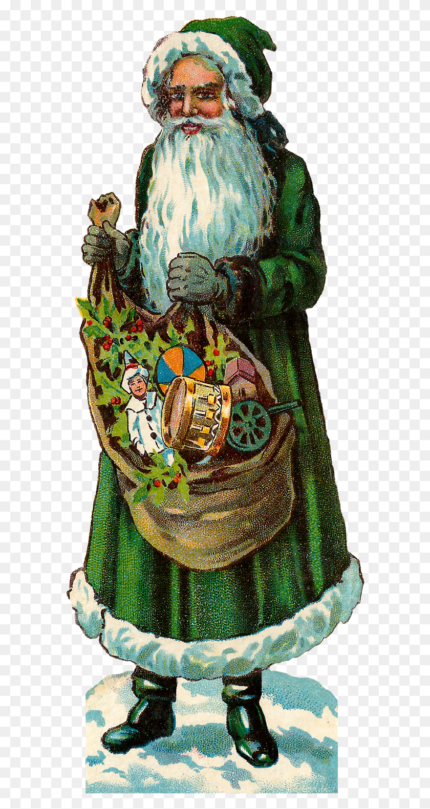 584x1521 Santa Wearing Green Coat Image Illustration, Person, Human HD PNG Download