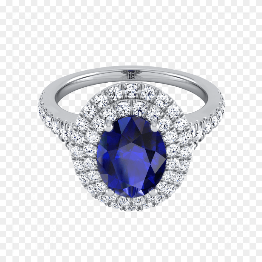 900x900 Sapphire Oval Center With Diamond Double Halo Engagement Engagement Ring, Gemstone, Jewelry, Accessories HD PNG Download
