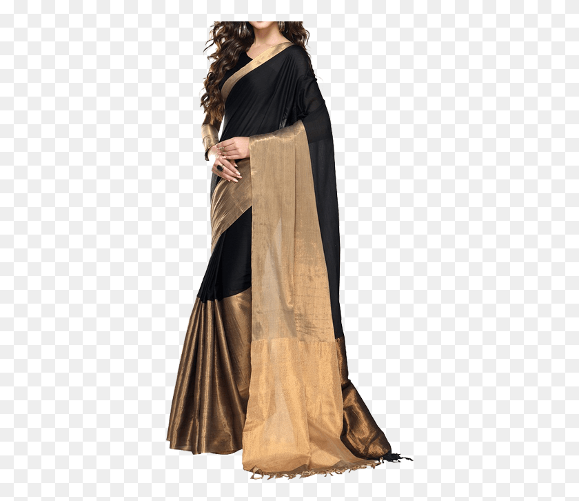 361x666 Saree Cotton Miss India Saree Collection Black Color Silk Saree, Clothing, Person, Dress HD PNG Download