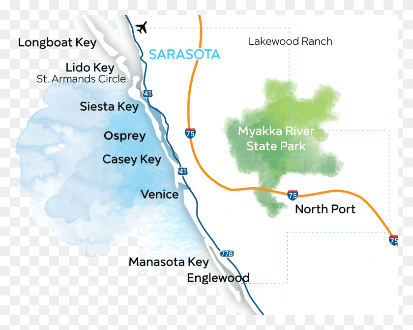 1609x1259 Sarsota Beaches Map Atlas, Diagram, Plot, Rainforest HD PNG Download