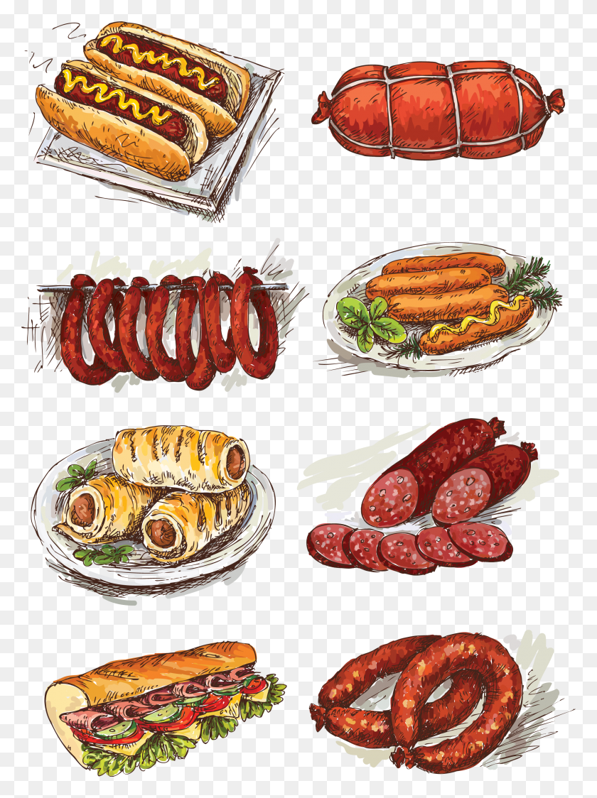 2129x2906 Sausage Roll Bacon Illustration Kolbasa Risunok, Food, Hot Dog, Meal HD PNG Download