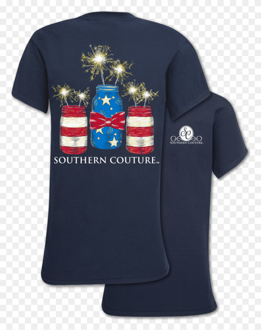 797x1023 Sc Classic Mason Jar Sparklers Red White And Blue Simply Southern Shirt, Clothing, Apparel, T-Shirt Descargar Hd Png