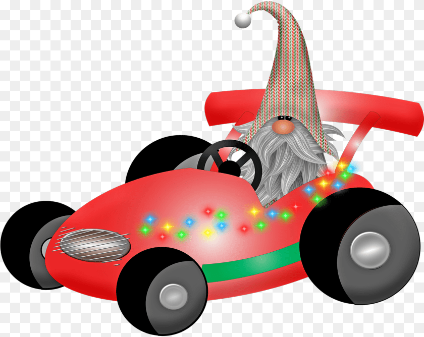 1281x1019 Scandia Gnome Christmas Gnome In Racecar Window Mario Kart Cars Clip Art, Vehicle, Transportation, Grass, Lawn PNG