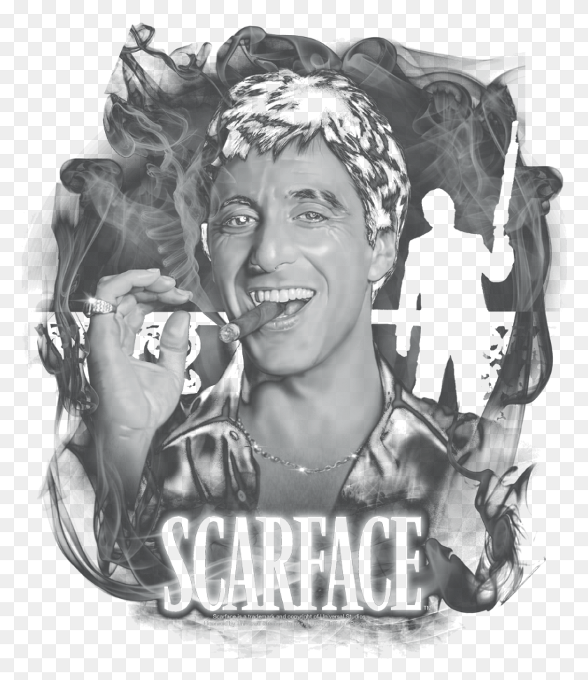 851x995 Scarface Smokey Scar Men39s Ringer T Shirt Poster, Person, Human, Smoke HD PNG Download