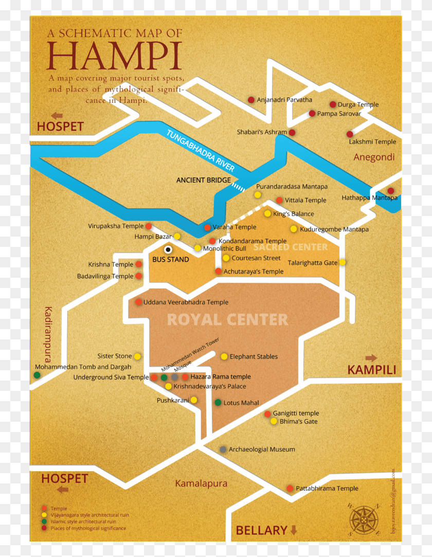 725x1023 Schematic Map Of Hampi Sightseeing Map Of Hampi, Diagram, Plot, Atlas HD PNG Download