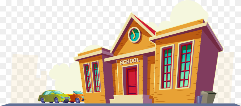 1153x507 School Building Cartoon, Neighborhood, Car, Transportation, Vehicle PNG