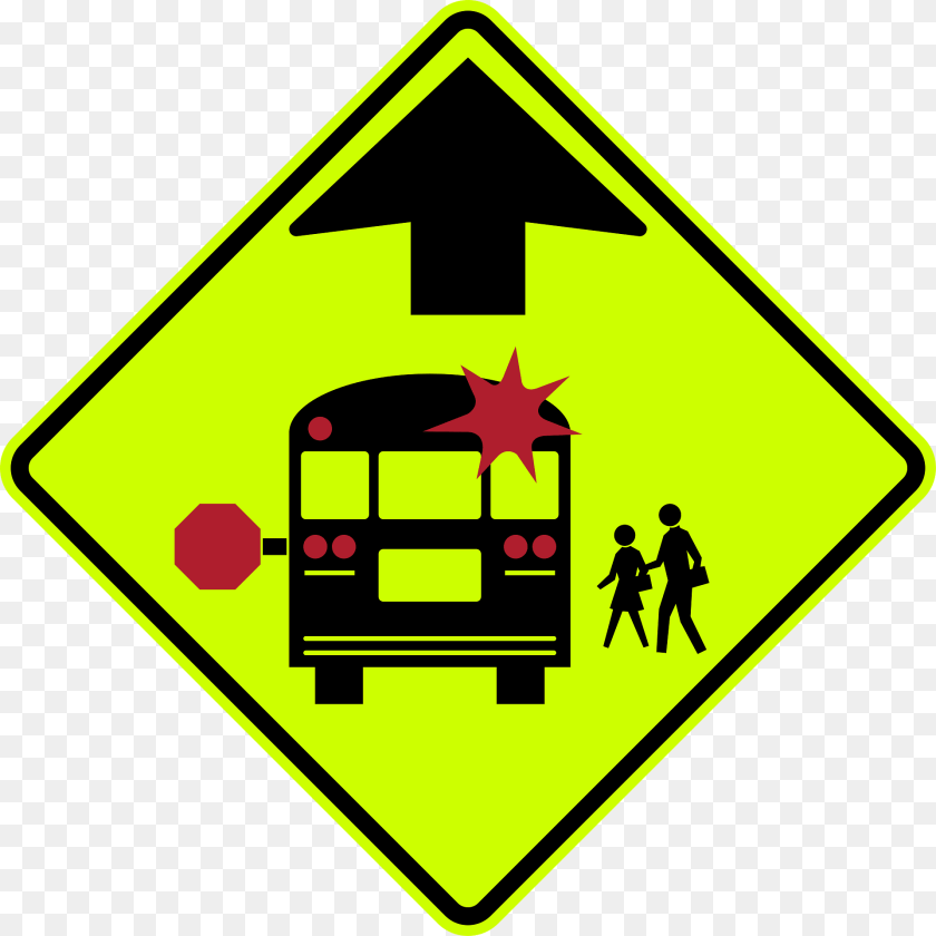 School Bus Stop Ahead Since 2009 Clipart, Sign, Symbol, Person, Road Sign Sticker PNG
