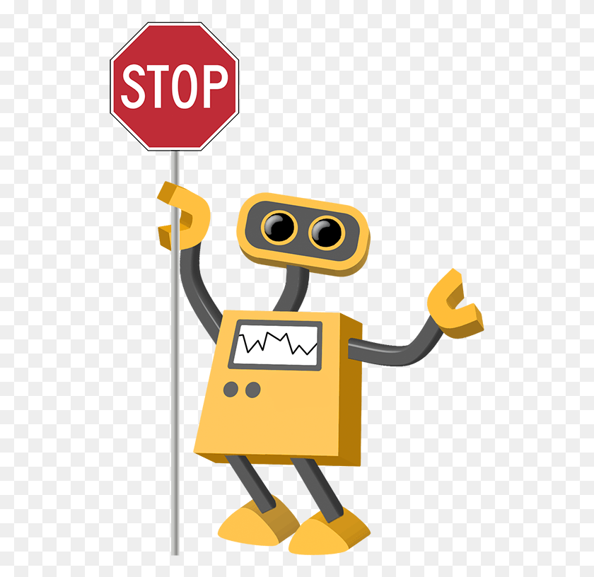 531x756 School Bus Yellow Robot Holds A Stop Sign Cartoon Stop Sign With Transparent Background, Symbol, Sign, Road Sign HD PNG Download