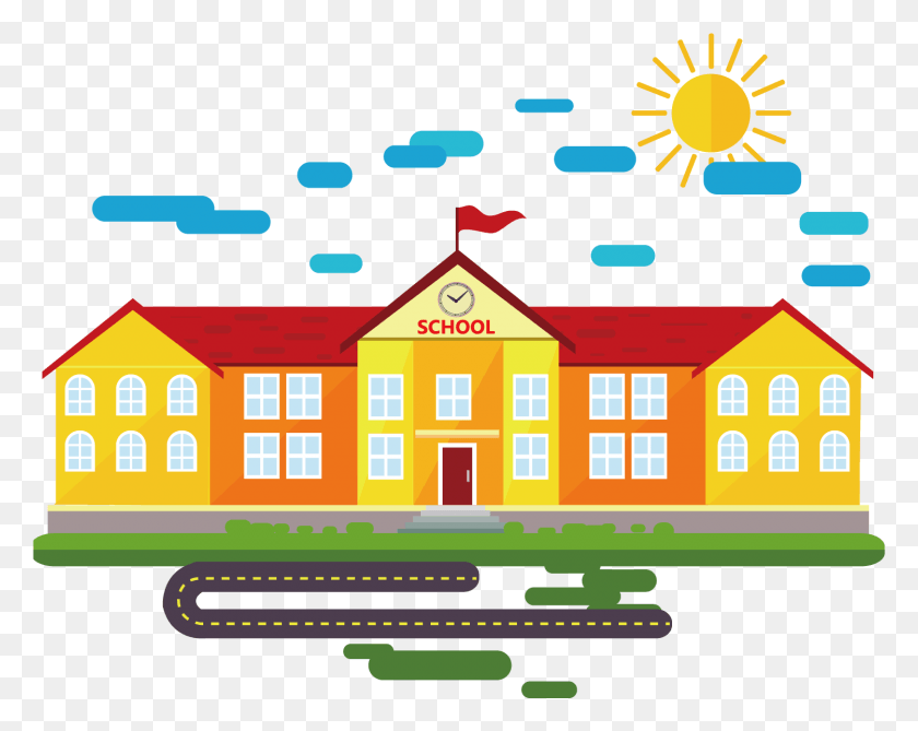 1500x1173 School Cartoon Classroom School Building Vector, Neighborhood, Urban, Scoreboard HD PNG Download