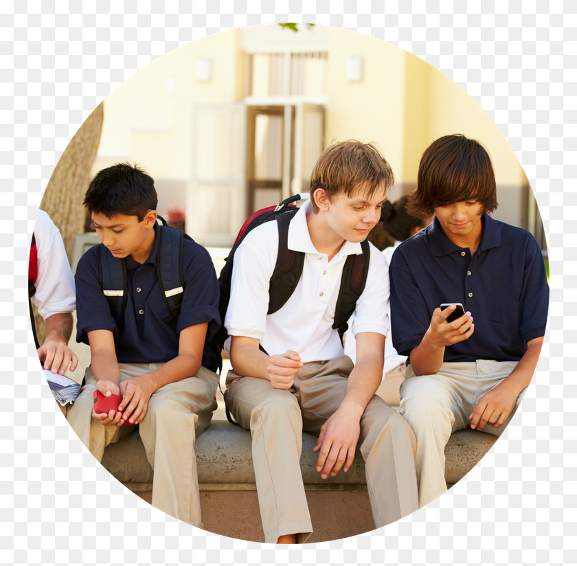 764x764 Schools At The Tooth Fairy On Wheels High School Students On Phones, Person, Human, Sitting HD PNG Download